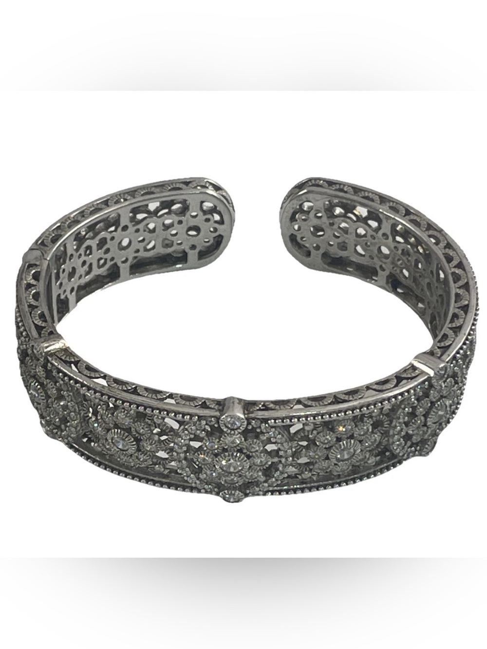 JUDITH RIPKA Sterling Silver Round-Cut C Z Flower Adjustable Cuff Bracelet 7"